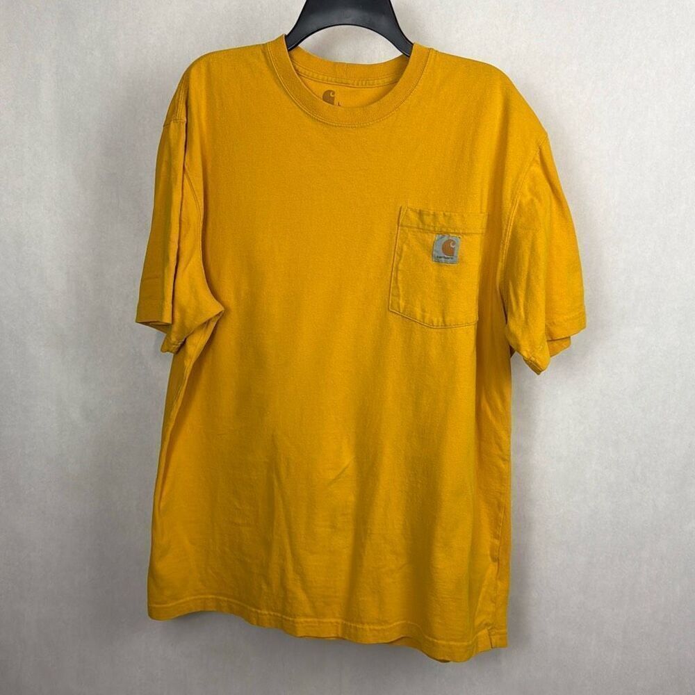 Carhartt Mens T-shirt Sz Large Yellow Gold Pocket Crew Neck Short Sleeve